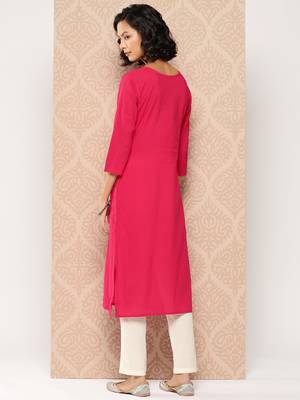  women pink floral straight kurta 2