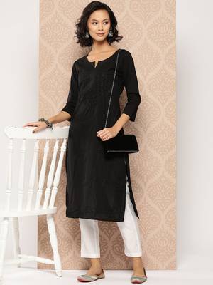  black floral straight kurta 1