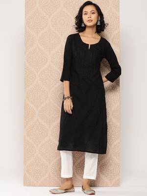  black floral straight kurta 2