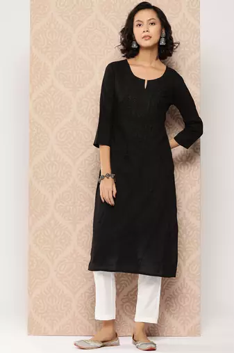  black floral straight kurta