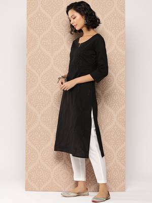  black floral straight kurta 3