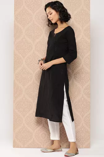  black floral straight kurta