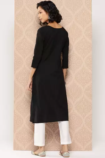  black floral straight kurta