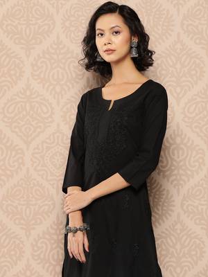  black floral straight kurta 5