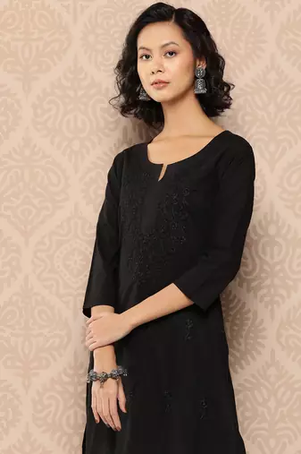  black floral straight kurta