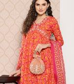  floral printed regular sequinned pure cotton kurta with trousers & dupatta set