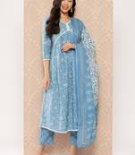 Yufta women floral print alia-cut pure cotton kurta with trousers & with dupatta