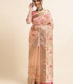 Peach Embellished::Embroidered Organza Bollywood Saree With Blouse