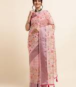 Pink Embellished::Embroidered Organza Bollywood Saree With Blouse