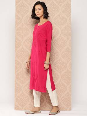  women pink floral straight kurta 5