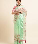 Green Embellished::Embroidered Organza Bollywood Saree With Blouse