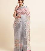 Grey Embellished::Embroidered Organza Bollywood Saree With Blouse