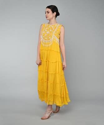 Mustard embroidered tier dress 2