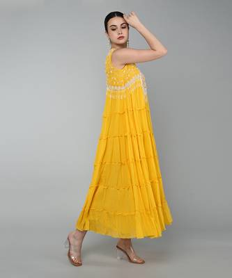 Mustard embroidered tier dress 3