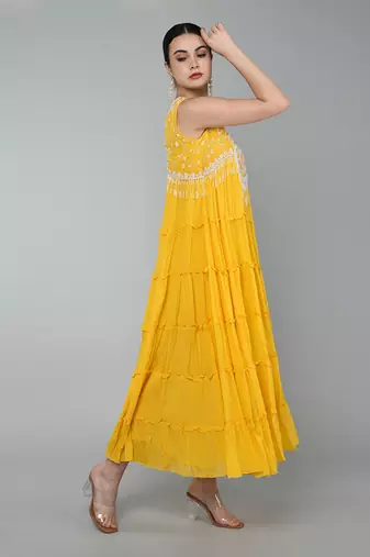 Mustard embroidered tier dress