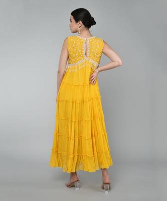Mustard embroidered tier dress 4