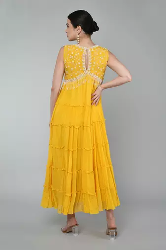 Mustard embroidered tier dress