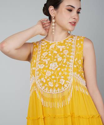 Mustard embroidered tier dress 5
