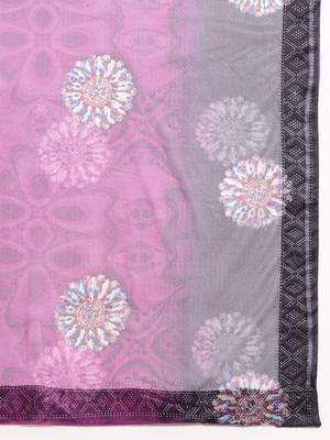 Wine Digital Print::Embellished::Embroidered Lycra Blend Bollywood Saree With Blouse 7