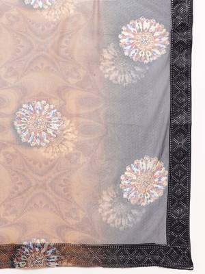 Ornage Digital Print::Embellished::Embroidered Lycra Blend Bollywood Saree With Blouse 7