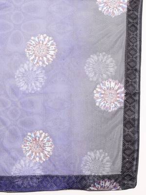 Royal Blue Digital Print::Embellished::Embroidered Lycra Blend Bollywood Saree With Blouse 7