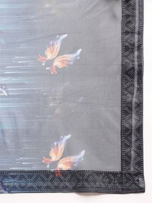 Blue Digital Print::Embellished::Embroidered Lycra Blend Bollywood Saree With Blouse 7