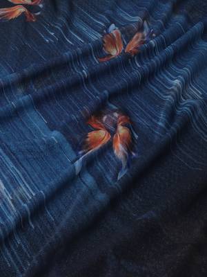 Blue Digital Print::Embellished::Embroidered Lycra Blend Bollywood Saree With Blouse 8