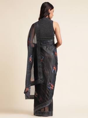 Coffee Digital Print::Embellished::Embroidered Lycra Blend Bollywood Saree With Blouse 3