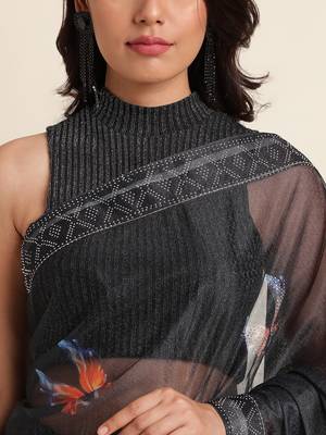 Coffee Digital Print::Embellished::Embroidered Lycra Blend Bollywood Saree With Blouse 6
