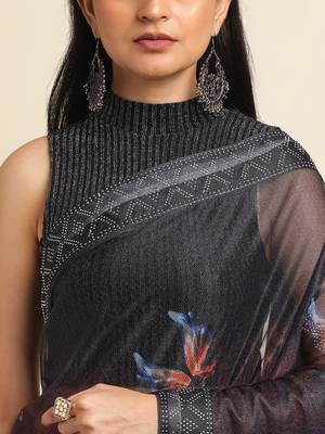 Red Digital Print::Embellished::Embroidered Lycra Blend Bollywood Saree With Blouse 6