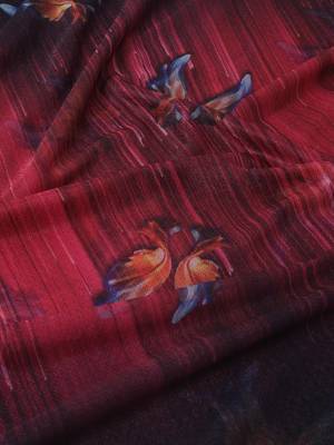 Red Digital Print::Embellished::Embroidered Lycra Blend Bollywood Saree With Blouse 8
