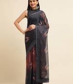 Orange Digital Print::Embellished::Embroidered Lycra Blend Bollywood Saree With Blouse