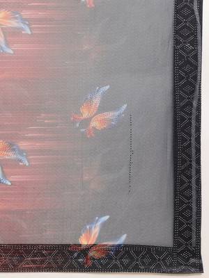Orange Digital Print::Embellished::Embroidered Lycra Blend Bollywood Saree With Blouse 7