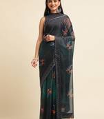 Green Digital Print::Embellished::Embroidered Lycra Blend Bollywood Saree With Blouse