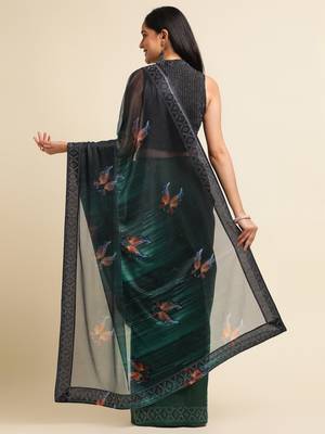 Green Digital Print::Embellished::Embroidered Lycra Blend Bollywood Saree With Blouse 3