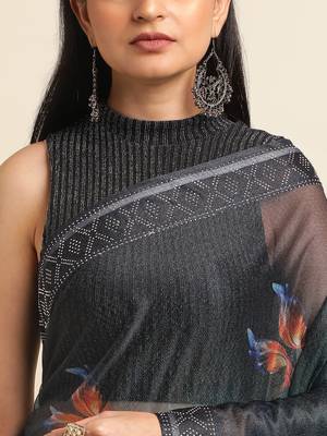 Green Digital Print::Embellished::Embroidered Lycra Blend Bollywood Saree With Blouse 6