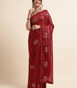 Maroon Embellished::Embroidered Chiffon Bollywood Saree With Blouse