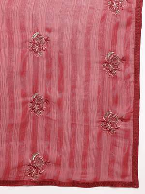 Maroon Embellished::Embroidered Chiffon Bollywood Saree With Blouse 7