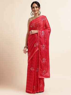 Cherry Embellished::Embroidered Chiffon Bollywood Saree With Blouse 1