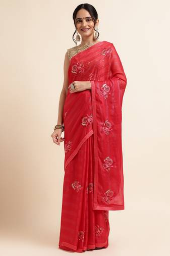 Cherry Embellished::Embroidered Chiffon Bollywood Saree With Blouse