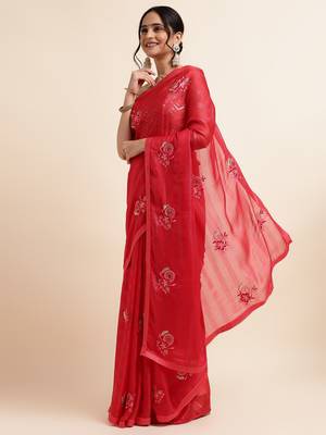 Cherry Embellished::Embroidered Chiffon Bollywood Saree With Blouse 2