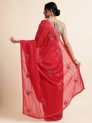 Cherry Embellished::Embroidered Chiffon Bollywood Saree With Blouse 3