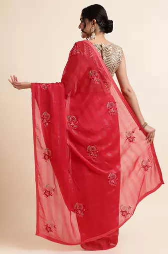 Cherry Embellished::Embroidered Chiffon Bollywood Saree With Blouse