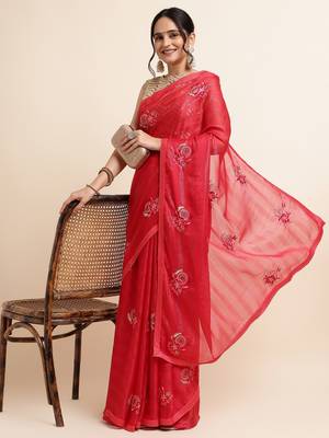 Cherry Embellished::Embroidered Chiffon Bollywood Saree With Blouse 4