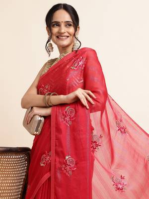 Cherry Embellished::Embroidered Chiffon Bollywood Saree With Blouse 5