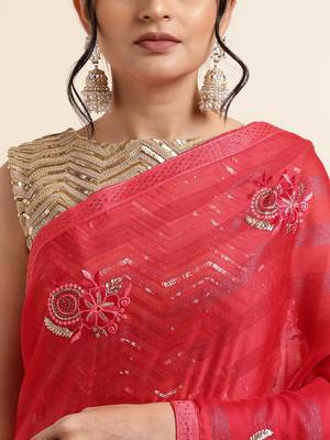 Cherry Embellished::Embroidered Chiffon Bollywood Saree With Blouse 6