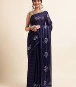 Navyblue Embellished::Embroidered Chiffon Bollywood Saree With Blouse
