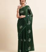Bottle Green Embellished::Embroidered Chiffon Bollywood Saree With Blouse