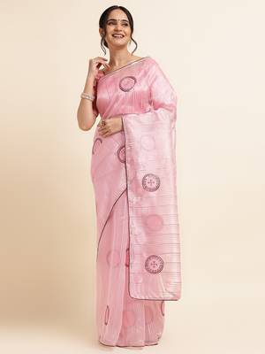 Pink Embellished::Embroidered Organza Bollywood Saree With Blouse 1
