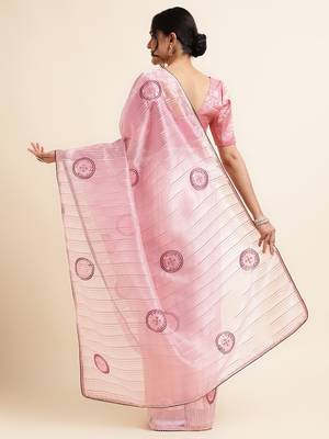 Pink Embellished::Embroidered Organza Bollywood Saree With Blouse 3